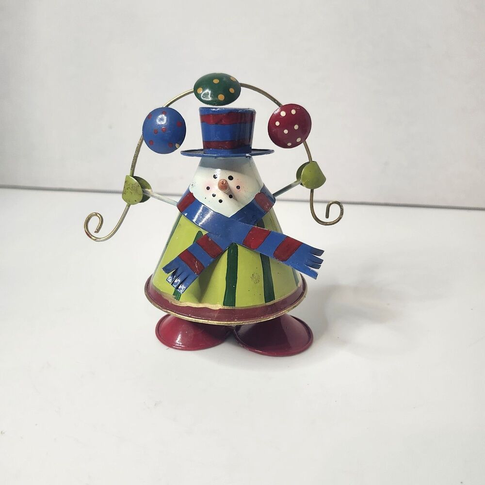 Snowman Christmas Decor 4.75" Bobbles While Juggling Candies Metal